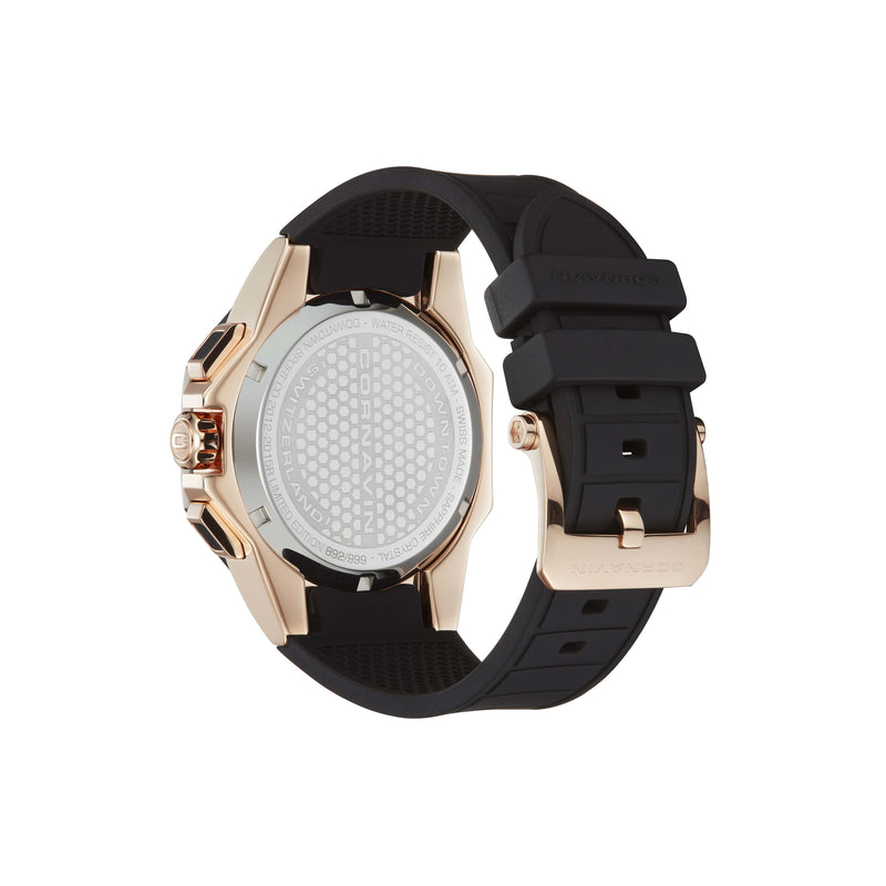 CORNAVIN CO 2012-2019R - Swiss Made Watch Chronograph with Black Bezel and Black Rubber Strap